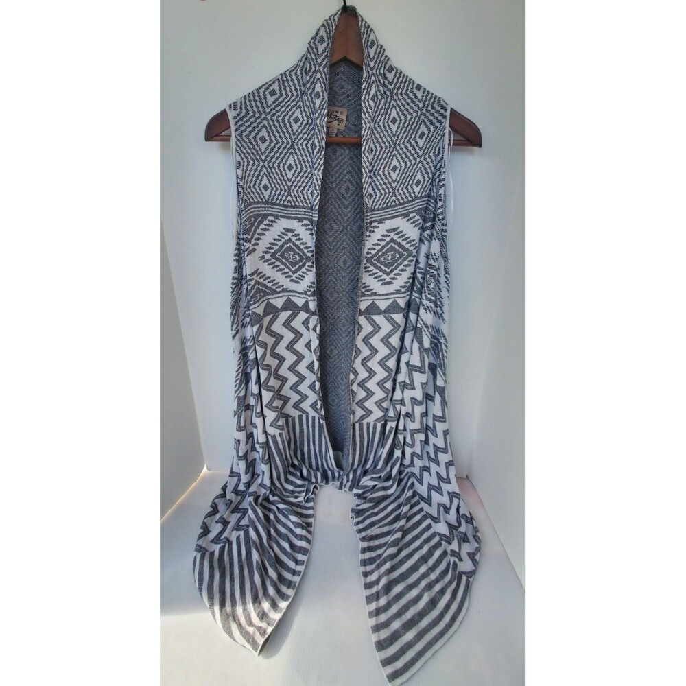 Como Vintage Vest Cardigan XL Aztec Open Front Fly Away Gray Geometric Women's
